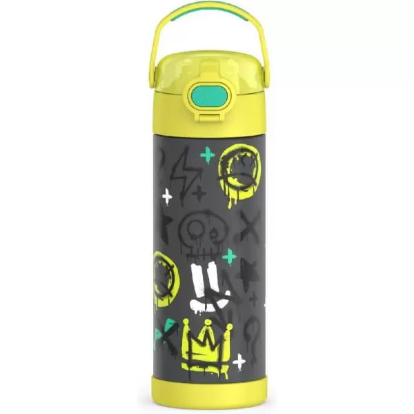 THERMOS FUNTAINER 16 Ounce Stainless Steel Vacuum Insulated Bottle with Wide Spout Lid Graffiti BoyGraffiti Boy