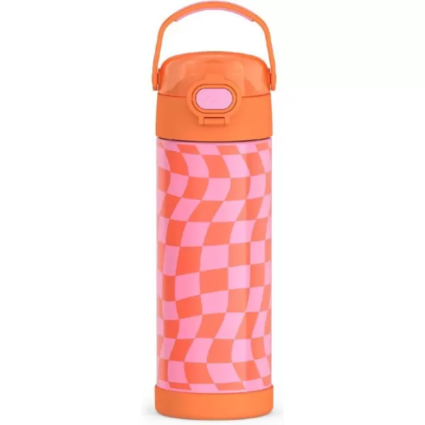 THERMOS FUNTAINER 16 Ounce Stainless Steel Vacuum Insulated Bottle with Wide Spout Lid Graffiti BoyWavy Checkers Orange