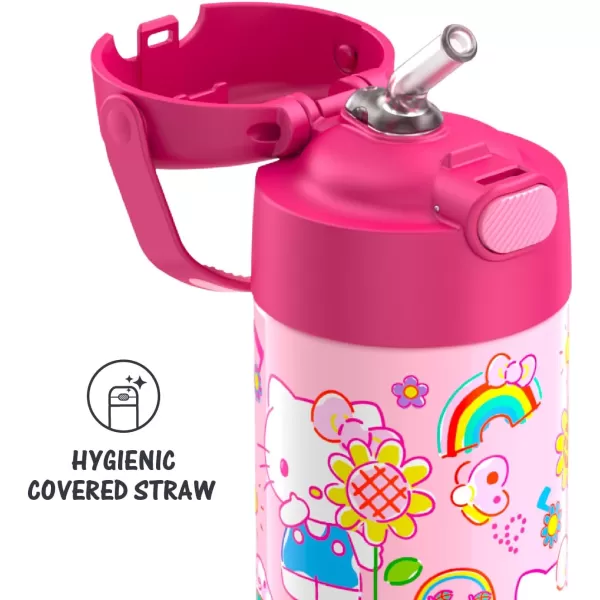 THERMOS FUNTAINER 12 Ounce Stainless Steel Vacuum Insulated Kids Straw Bottle Thor12 Ounce Hello Kitty