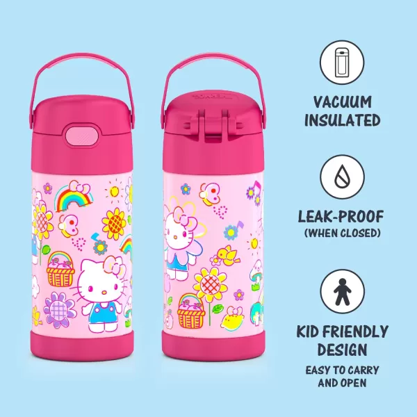 THERMOS FUNTAINER 12 Ounce Stainless Steel Vacuum Insulated Kids Straw Bottle Thor12 Ounce Hello Kitty