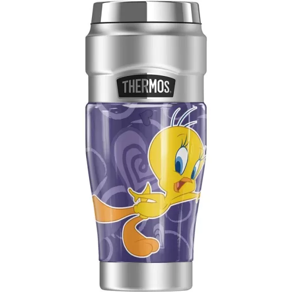 THERMOS Looney Tunes Bugs Bunny Circle Pattern STAINLESS KING Stainless Steel Travel Tumbler Vacuum insulated amp Double Wall 16oz16 oz Tumbler TWEETY HEART PATTERN