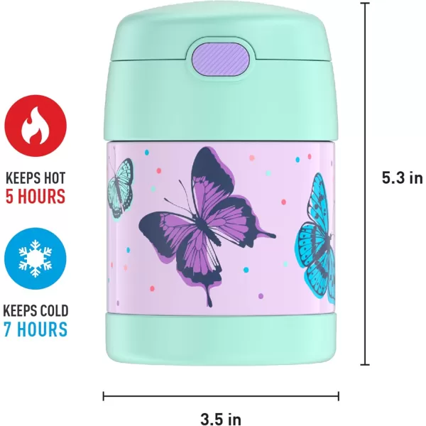 THERMOS FUNTAINER 10 Ounce Stainless Steel Vacuum Insulated Kids Food Jar with Spoon Preschool MinnieButterfly Frenzy