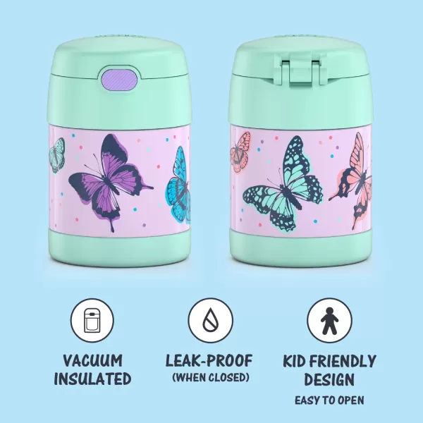 THERMOS FUNTAINER 10 Ounce Stainless Steel Vacuum Insulated Kids Food Jar with Spoon Preschool MinnieButterfly Frenzy