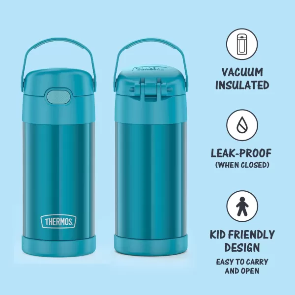 THERMOS FUNTAINER 12 Ounce Stainless Steel Vacuum Insulated Kids Straw Bottle Black12 Ounce Teal