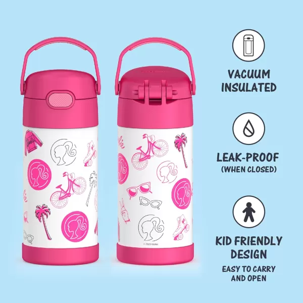 THERMOS FUNTAINER 12 Ounce Stainless Steel Vacuum Insulated Kids Straw Bottle LimeBarbie 12 Ounce Licensed Characters