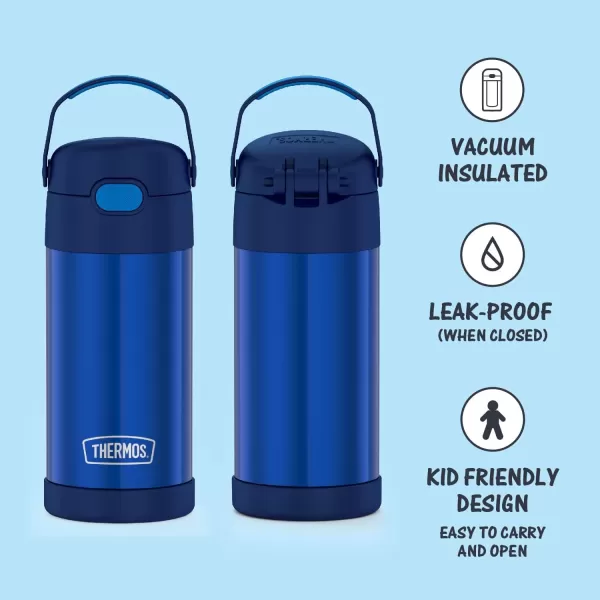 THERMOS FUNTAINER 12 Ounce Stainless Steel Vacuum Insulated Kids Straw Bottle LimeBlue 12 Ounce Solid Color