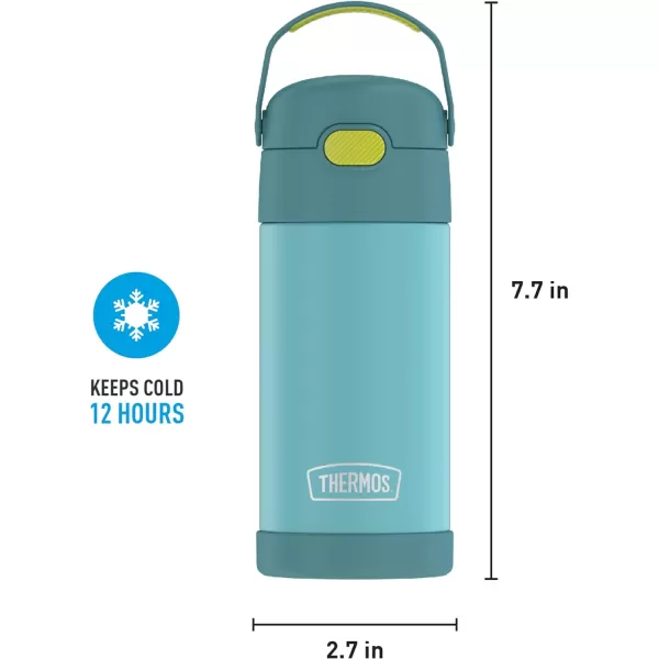 THERMOS FUNTAINER 12 Ounce Stainless Steel Vacuum Insulated Kids Straw Bottle LimeBlueGreen 12 Ounce Solid Color