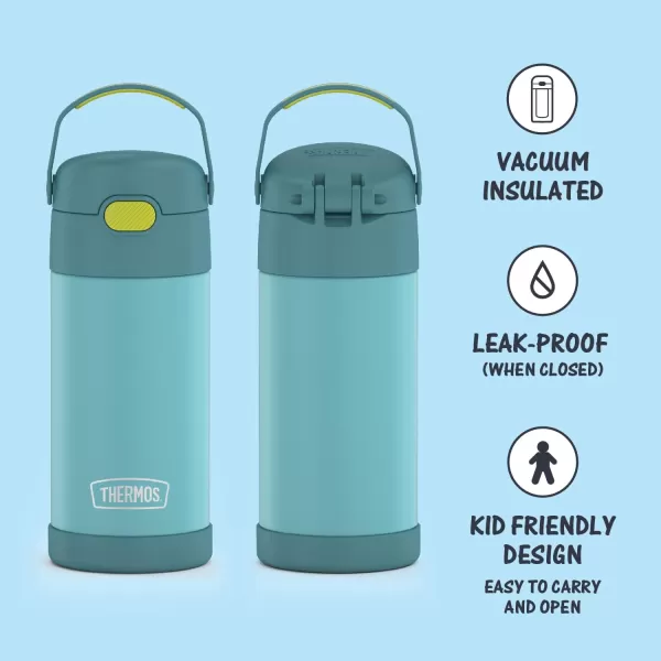 THERMOS FUNTAINER 12 Ounce Stainless Steel Vacuum Insulated Kids Straw Bottle LimeBlueGreen 12 Ounce Solid Color