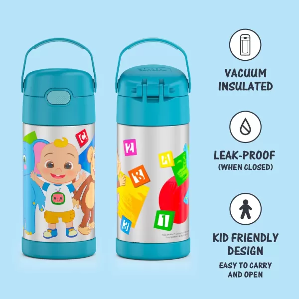 THERMOS FUNTAINER 12 Ounce Stainless Steel Vacuum Insulated Kids Straw Bottle LimeCocomelon 12 Ounce Licensed Characters