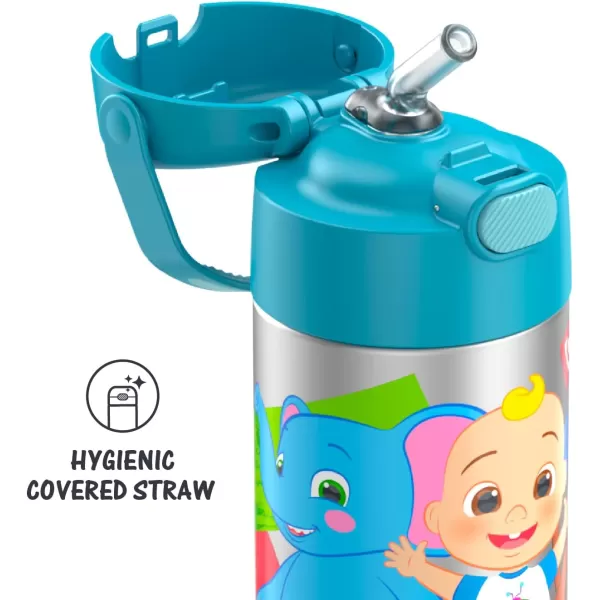 THERMOS FUNTAINER 12 Ounce Stainless Steel Vacuum Insulated Kids Straw Bottle LimeCocomelon 12 Ounce Licensed Characters