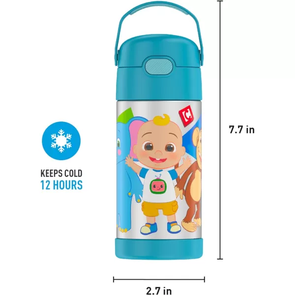 THERMOS FUNTAINER 12 Ounce Stainless Steel Vacuum Insulated Kids Straw Bottle LimeCocomelon 12 Ounce Licensed Characters