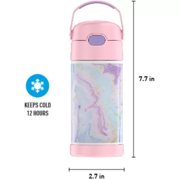 THERMOS FUNTAINER 12 Ounce Stainless Steel Vacuum Insulated Kids Straw Bottle LimeDreamy 12 Ounce Decorated