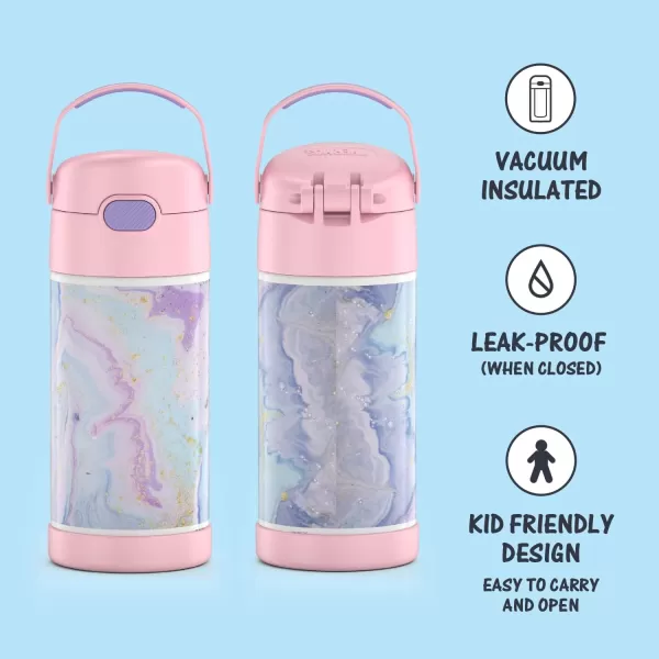 THERMOS FUNTAINER 12 Ounce Stainless Steel Vacuum Insulated Kids Straw Bottle LimeDreamy 12 Ounce Decorated