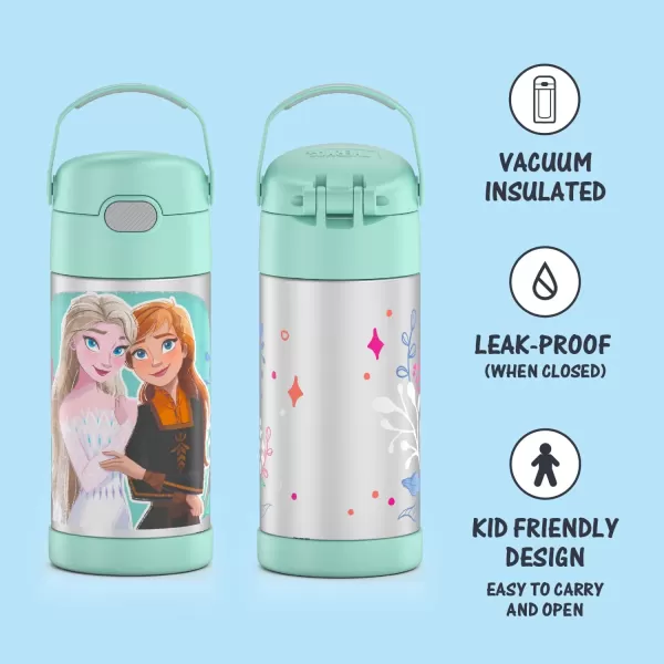 THERMOS FUNTAINER 12 Ounce Stainless Steel Vacuum Insulated Kids Straw Bottle LimeFrozen 2 12 Ounce Licensed Characters