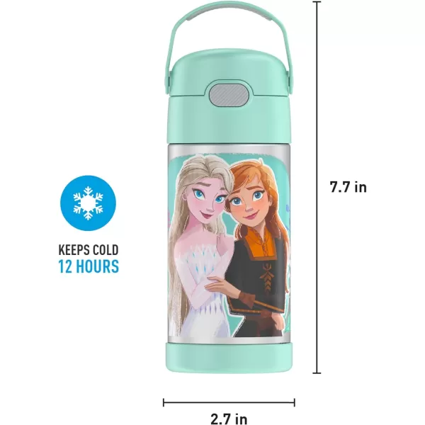 THERMOS FUNTAINER 12 Ounce Stainless Steel Vacuum Insulated Kids Straw Bottle LimeFrozen 2 12 Ounce Licensed Characters