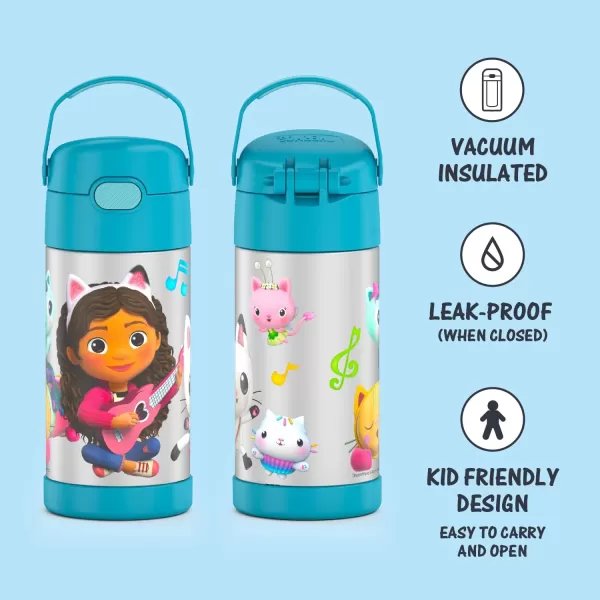 THERMOS FUNTAINER 12 Ounce Stainless Steel Vacuum Insulated Kids Straw Bottle LimeGabbys Dollhouse 12 Ounce Licensed Characters