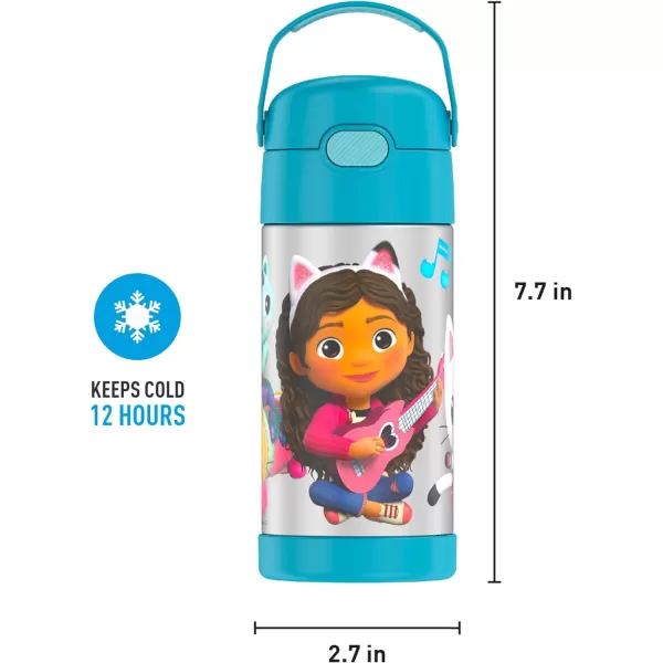 THERMOS FUNTAINER 12 Ounce Stainless Steel Vacuum Insulated Kids Straw Bottle LimeGabbys Dollhouse 12 Ounce Licensed Characters