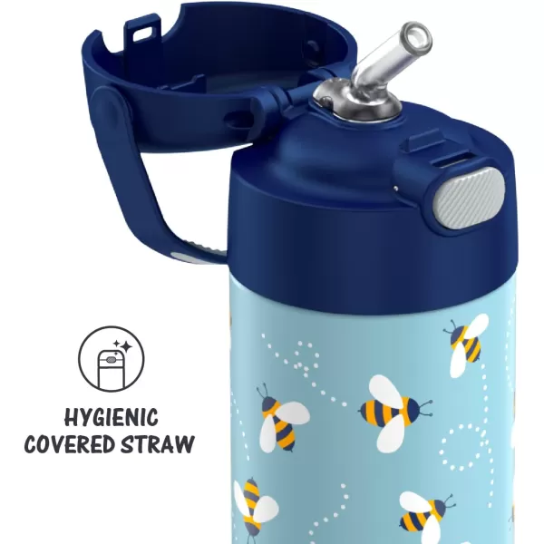 THERMOS FUNTAINER 12 Ounce Stainless Steel Vacuum Insulated Kids Straw Bottle LimeHoney Bees 12 Ounce Decorated