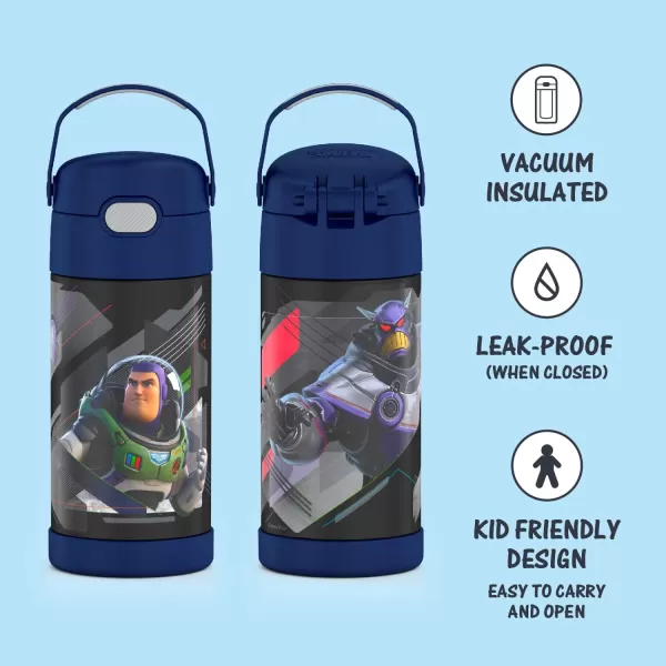 THERMOS FUNTAINER 12 Ounce Stainless Steel Vacuum Insulated Kids Straw Bottle LimeLightyear 12 Ounce Licensed Characters