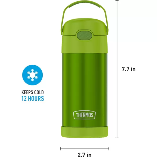 THERMOS FUNTAINER 12 Ounce Stainless Steel Vacuum Insulated Kids Straw Bottle LimeLime 12 Ounce Solid Color