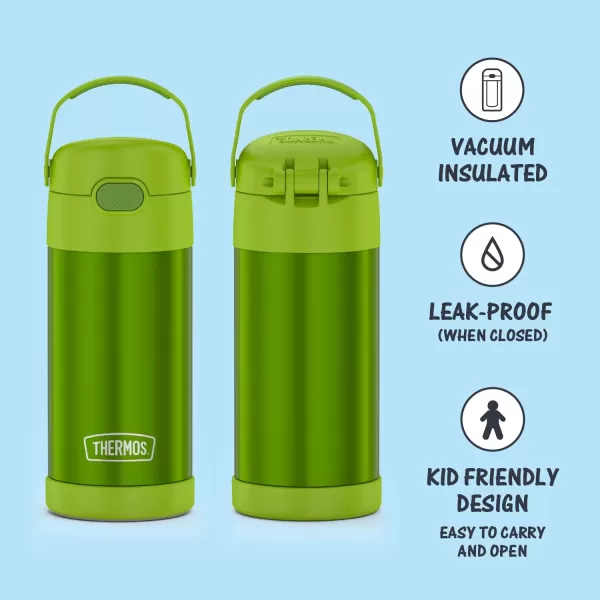 THERMOS FUNTAINER 12 Ounce Stainless Steel Vacuum Insulated Kids Straw Bottle LimeLime 12 Ounce Solid Color