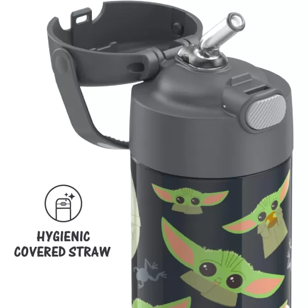 THERMOS FUNTAINER 12 Ounce Stainless Steel Vacuum Insulated Kids Straw Bottle LimeMandalorian 12 Ounce Licensed Characters