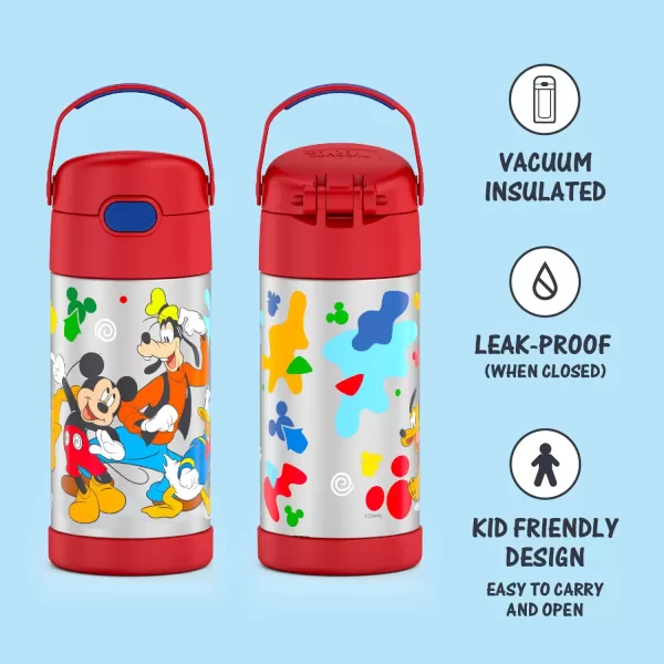 THERMOS FUNTAINER 12 Ounce Stainless Steel Vacuum Insulated Kids Straw Bottle LimeMickey Mouse 12 Ounce Licensed Characters