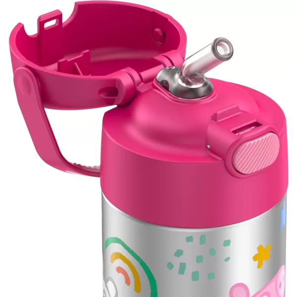 THERMOS FUNTAINER 12 Ounce Stainless Steel Vacuum Insulated Kids Straw Bottle LimePeppa Pig 12 Ounce Licensed Characters