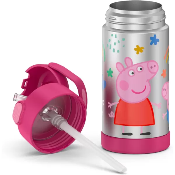 THERMOS FUNTAINER 12 Ounce Stainless Steel Vacuum Insulated Kids Straw Bottle LimePeppa Pig 12 Ounce Licensed Characters