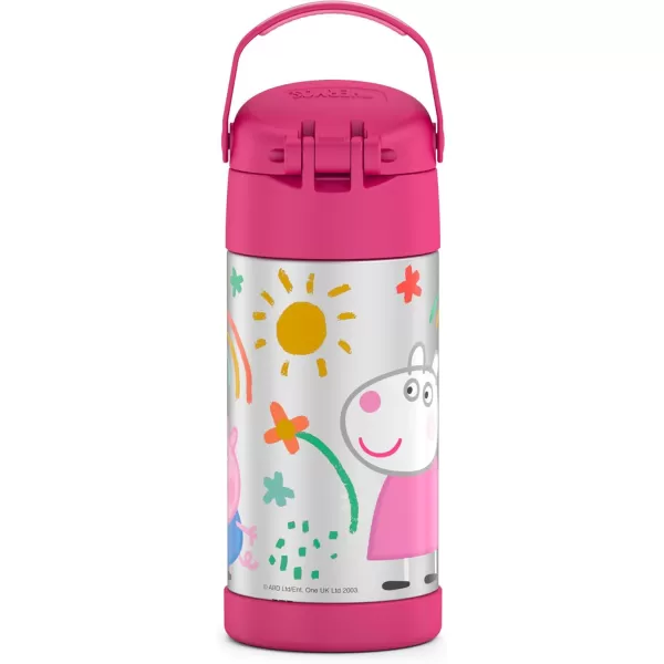 THERMOS FUNTAINER 12 Ounce Stainless Steel Vacuum Insulated Kids Straw Bottle LimePeppa Pig 12 Ounce Licensed Characters