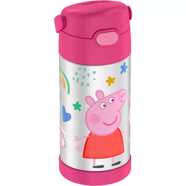 THERMOS FUNTAINER 12 Ounce Stainless Steel Vacuum Insulated Kids Straw Bottle LimePeppa Pig 12 Ounce Licensed Characters