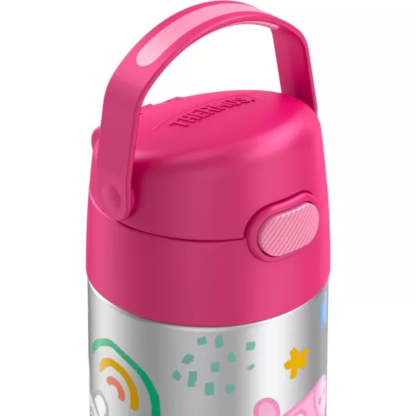 THERMOS FUNTAINER 12 Ounce Stainless Steel Vacuum Insulated Kids Straw Bottle LimePeppa Pig 12 Ounce Licensed Characters