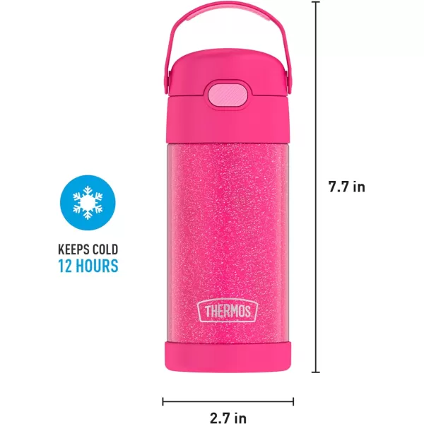 THERMOS FUNTAINER 12 Ounce Stainless Steel Vacuum Insulated Kids Straw Bottle LimePink Gitter 12 Ounce Solid Color