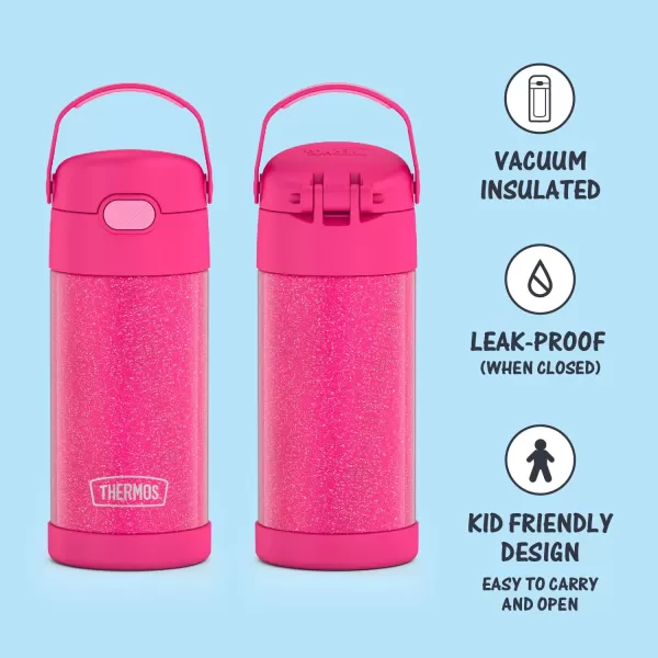 THERMOS FUNTAINER 12 Ounce Stainless Steel Vacuum Insulated Kids Straw Bottle LimePink Gitter 12 Ounce Solid Color