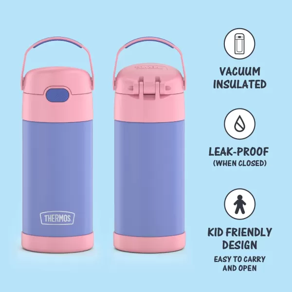 THERMOS FUNTAINER 12 Ounce Stainless Steel Vacuum Insulated Kids Straw Bottle LimePurplePink 12 Ounce Solid Color