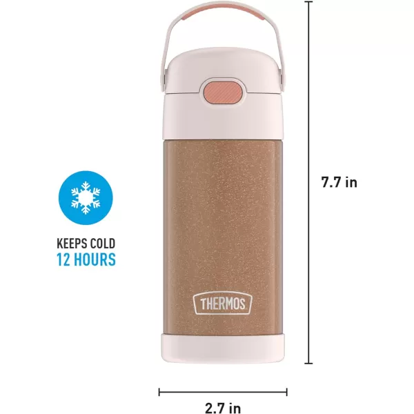 THERMOS FUNTAINER 12 Ounce Stainless Steel Vacuum Insulated Kids Straw Bottle LimeRose Gold Glitter 12 Ounce Solid Color