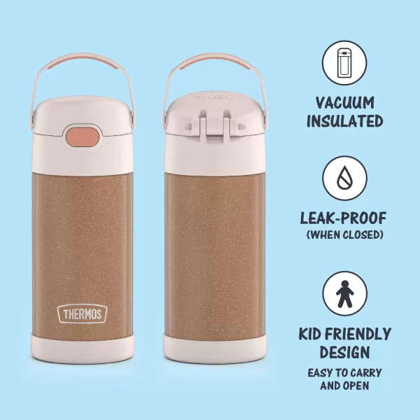 THERMOS FUNTAINER 12 Ounce Stainless Steel Vacuum Insulated Kids Straw Bottle LimeRose Gold Glitter 12 Ounce Solid Color