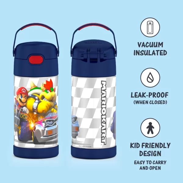 THERMOS FUNTAINER 12 Ounce Stainless Steel Vacuum Insulated Kids Straw Bottle LimeSuper Mario Brothers 12 Ounce Licensed Characters