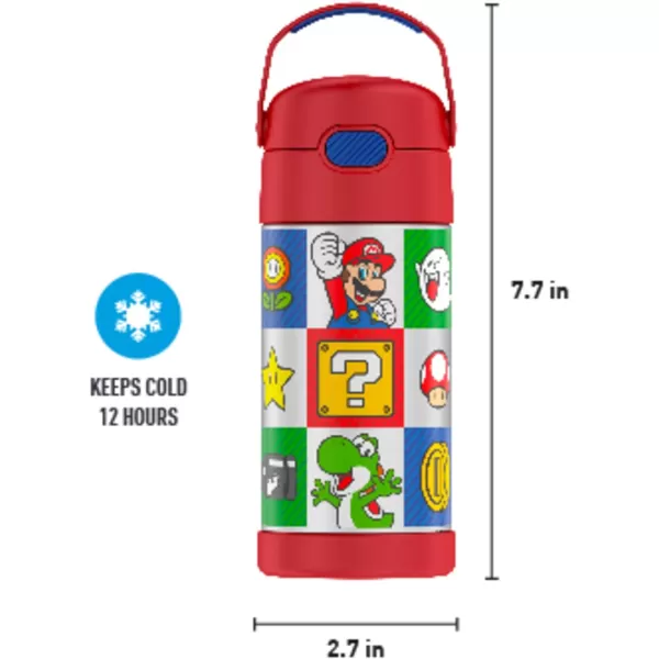 THERMOS FUNTAINER 12 Ounce Stainless Steel Vacuum Insulated Kids Straw Bottle LimeSuper Mario Brothers 12 Ounce Licensed Characters