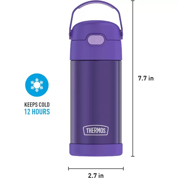 THERMOS FUNTAINER 12 Ounce Stainless Steel Vacuum Insulated Kids Straw Bottle LimeViolet 12 Ounce Solid Color