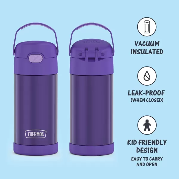 THERMOS FUNTAINER 12 Ounce Stainless Steel Vacuum Insulated Kids Straw Bottle LimeViolet 12 Ounce Solid Color