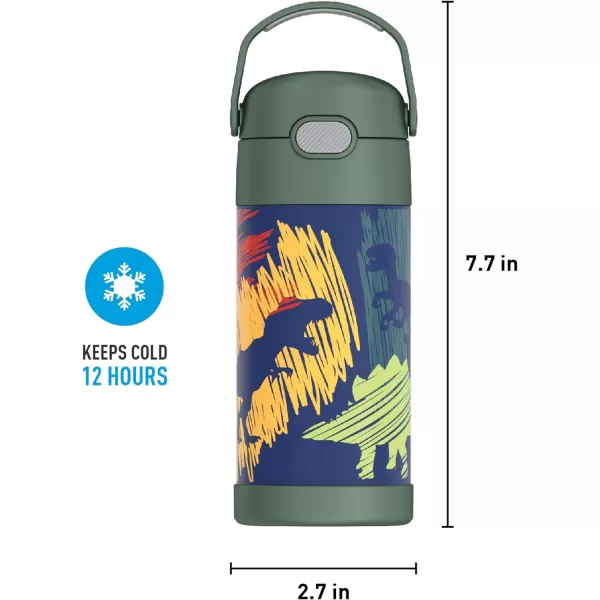 THERMOS FUNTAINER 12 Ounce Stainless Steel Vacuum Insulated Kids Straw Bottle Rainbows12 Ounce Dinosaurs