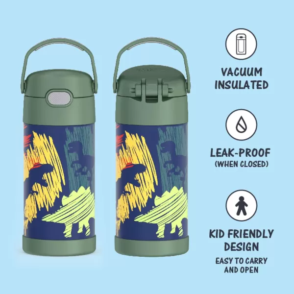 THERMOS FUNTAINER 12 Ounce Stainless Steel Vacuum Insulated Kids Straw Bottle Rainbows12 Ounce Dinosaurs