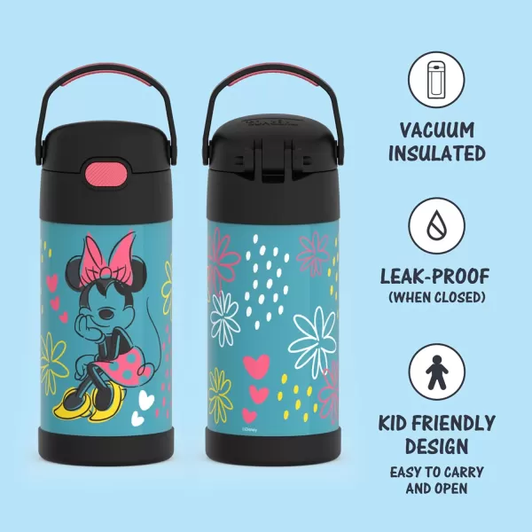 THERMOS FUNTAINER 12 Ounce Stainless Steel Vacuum Insulated Kids Straw Bottle Rainbows12 Ounce Minnie Mouse