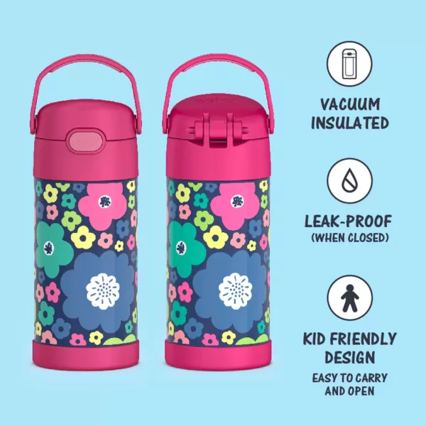 THERMOS FUNTAINER 12 Ounce Stainless Steel Vacuum Insulated Kids Straw Bottle Rainbows12 Ounce Mod Flowers