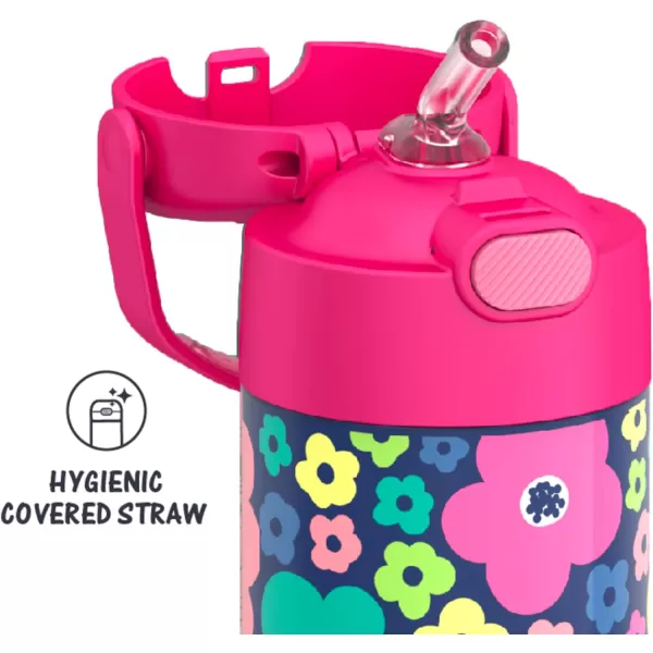 THERMOS FUNTAINER 12 Ounce Stainless Steel Vacuum Insulated Kids Straw Bottle Rainbows12 Ounce Mod Flowers