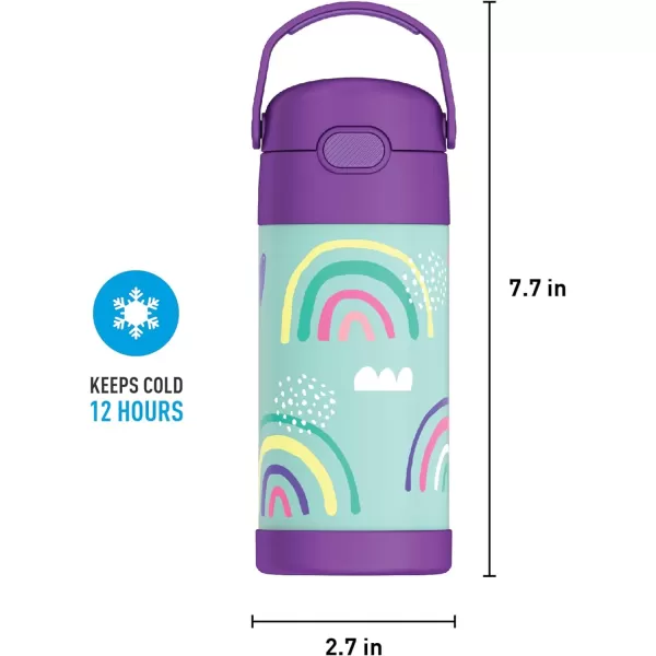 THERMOS FUNTAINER 12 Ounce Stainless Steel Vacuum Insulated Kids Straw Bottle Rainbows12 Ounce Rainbows