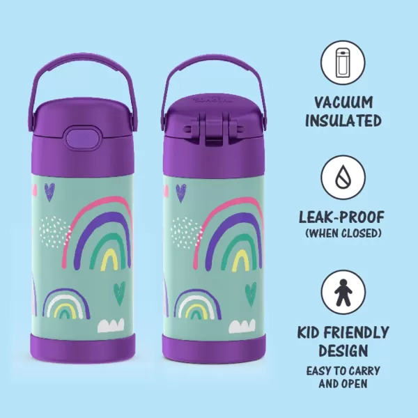 THERMOS FUNTAINER 12 Ounce Stainless Steel Vacuum Insulated Kids Straw Bottle Rainbows12 Ounce Rainbows