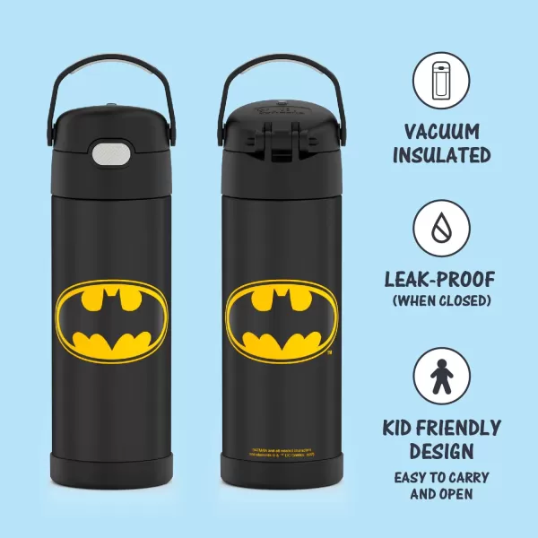 THERMOS FUNTAINER 16 Ounce Stainless Steel Vacuum Insulated Bottle with Wide Spout Lid Looney TunesBatman Bottle