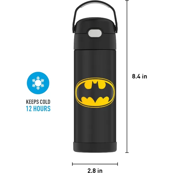 THERMOS FUNTAINER 16 Ounce Stainless Steel Vacuum Insulated Bottle with Wide Spout Lid Looney TunesBatman Bottle